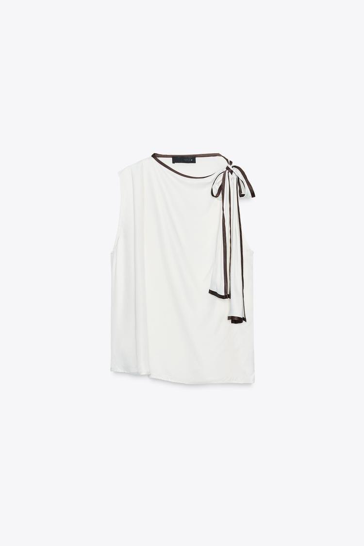 SATIN EFFECT BOW TRIM TOP (Zara)