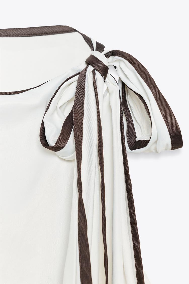 SATIN EFFECT BOW TRIM TOP (Zara)