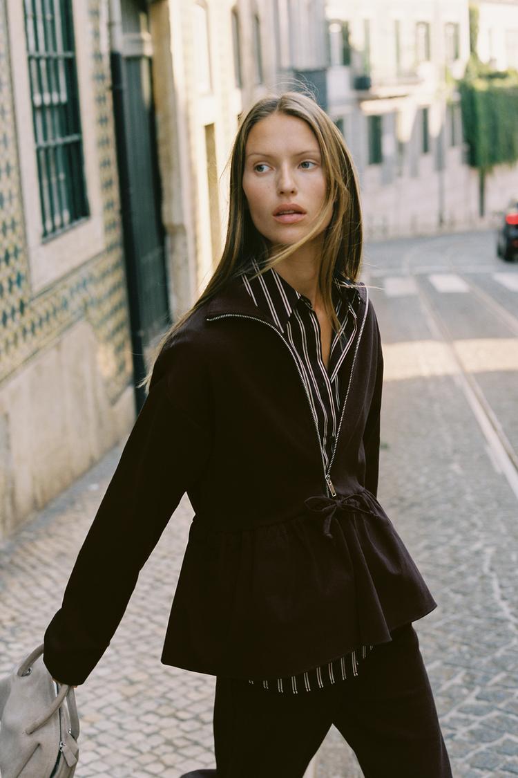 CONTRASTING PEPLUM BOMBER JACKET (Zara)