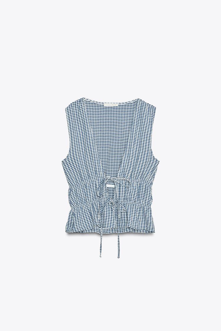 GINGHAM TIE TOP (Zara)