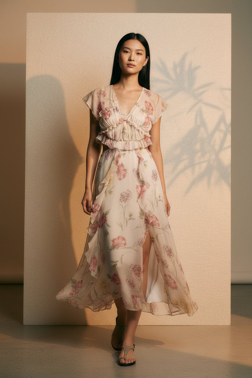 FLORAL PRINT CUT OUT MIDI DRESS (Zara)